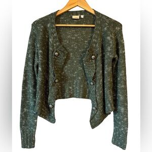 Daytrip Pine Green Knit Studded Button Cropped Draped Jacket | Women’s L